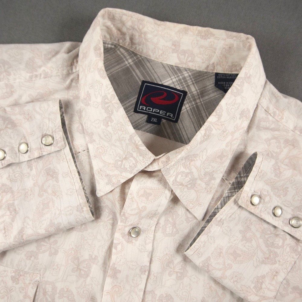 Y2K Roper Western Paisley Floral Cowboy Pearl Snap Shirt Mens 2XL Long Sleeve